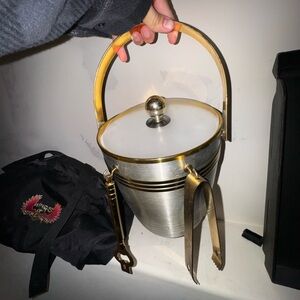 Elegant Silver and Gold Ice Bucket with Tongs